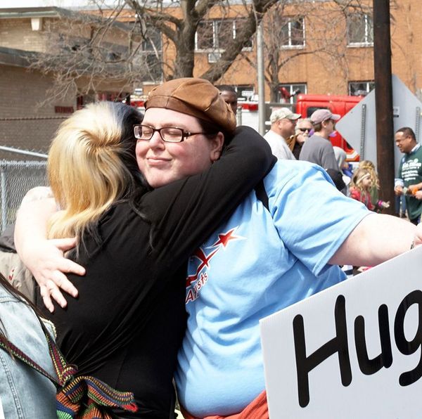 Photo of atheist hug.